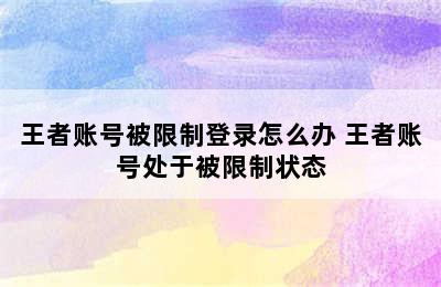 王者账号被限制登录怎么办 王者账号处于被限制状态